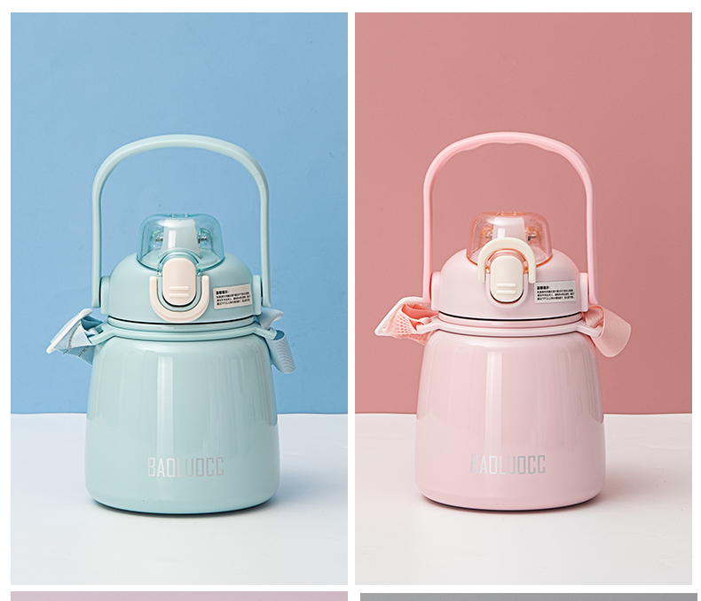 650ML背带提手胖胖保温杯网红ins风高颜值吸管水杯