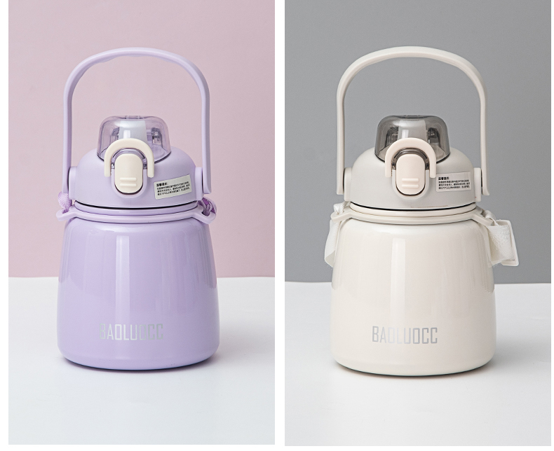 650ML背带提手胖胖保温杯网红ins风高颜值吸管水杯