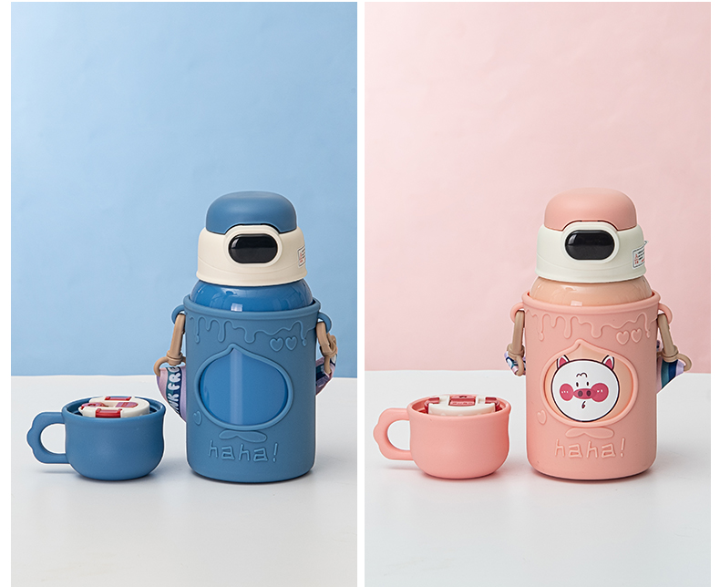 500ML温显盖硅胶套果冻吸管盖儿童保温杯可爱吸管水杯