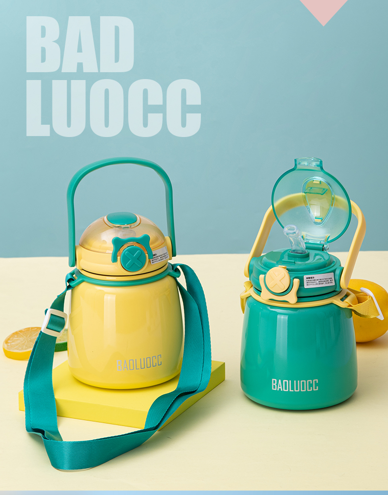 650ML背带提手小胖保温杯304不锈钢简约便携大肚杯