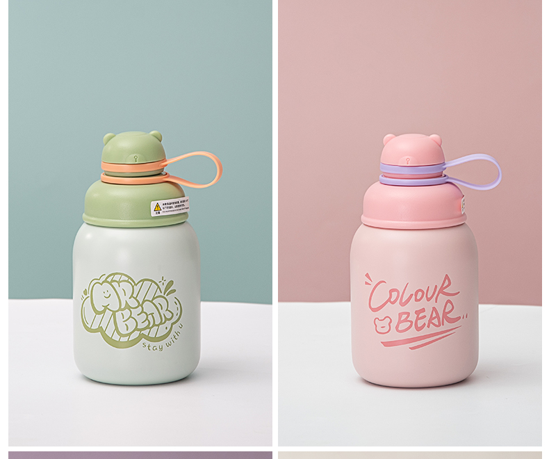 500ML圆圆吸管保温杯304不锈钢卡通可爱便携大肚杯