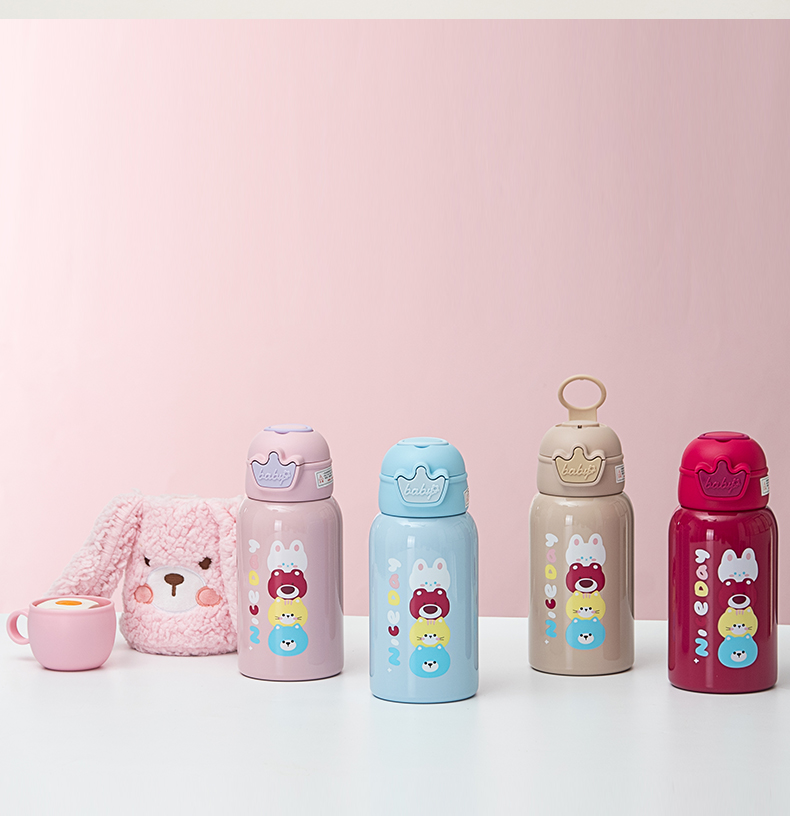 500ML游园会系列儿童吸管保温杯卡通可爱一杯两盖水杯