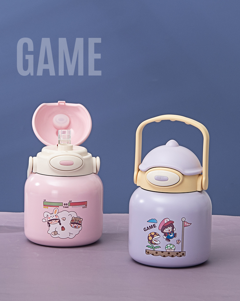 700ML雪人兄弟鸭嘴兽保温杯304不锈钢可爱吸管大肚杯