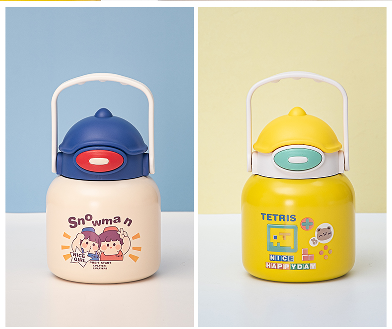 700ML雪人兄弟鸭嘴兽保温杯304不锈钢可爱吸管大肚杯