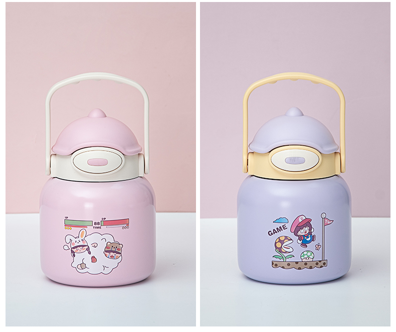 700ML雪人兄弟鸭嘴兽保温杯304不锈钢可爱吸管大肚杯