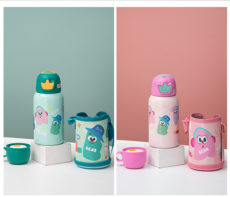 500ML卡通加冕系列儿童保温杯304不锈钢一杯两盖水杯