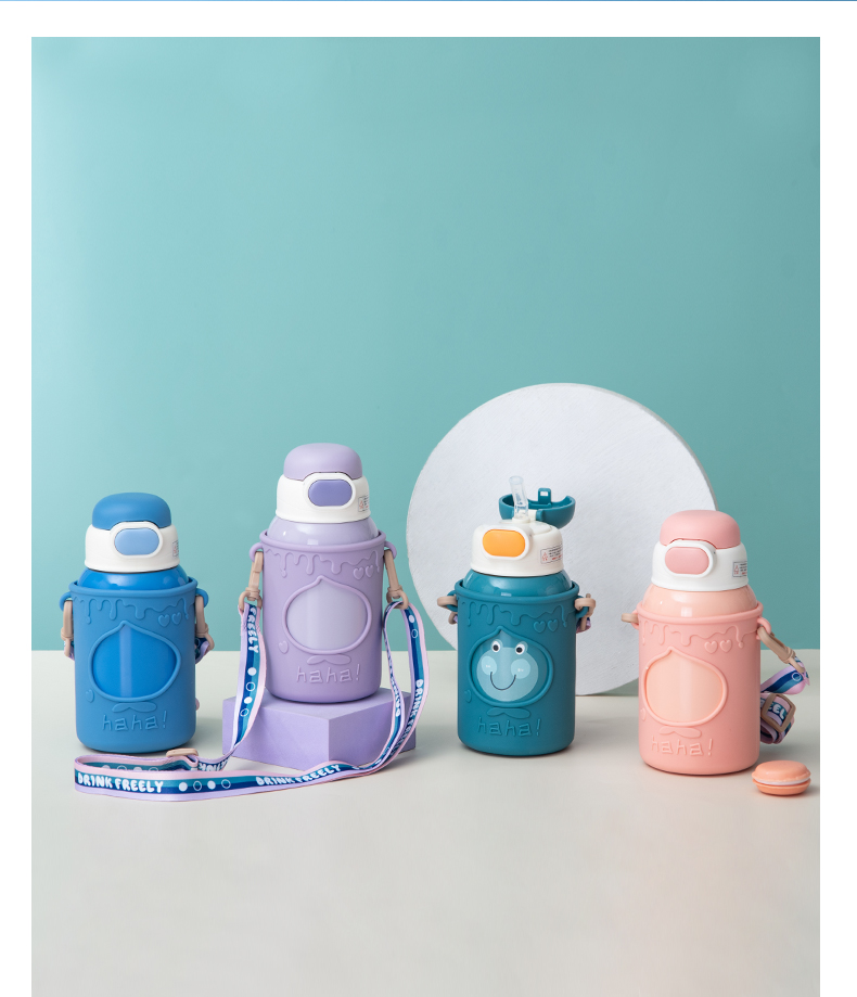 500ML普通盖硅胶套果冻吸管盖儿童保温杯可爱吸管水杯