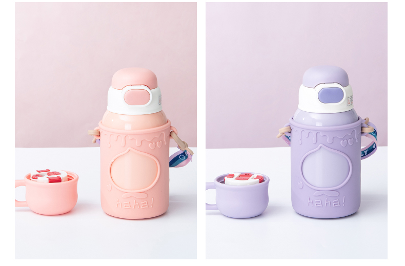 500ML普通盖硅胶套果冻吸管盖儿童保温杯可爱吸管水杯