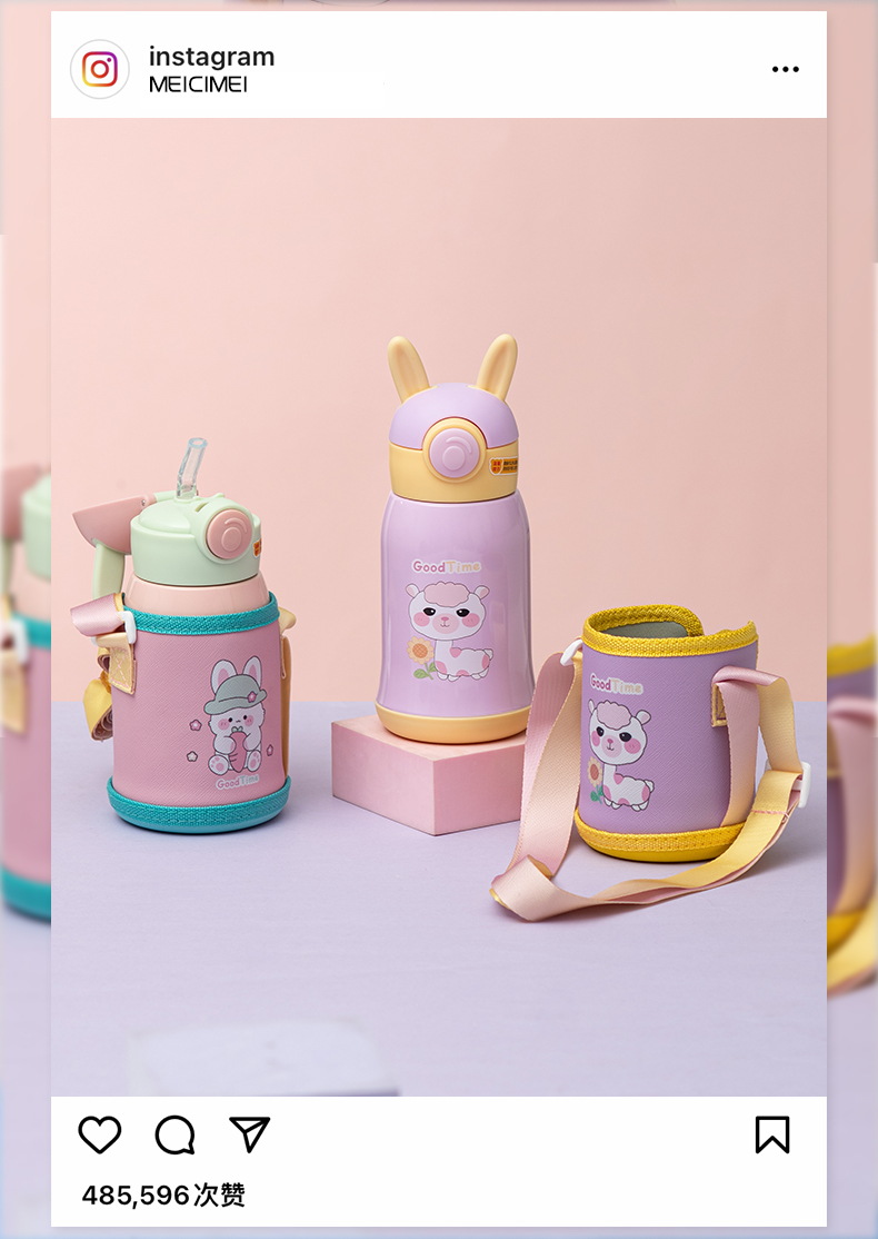 500ML卡通多多熊兔子保温杯304不锈钢一杯两盖水杯