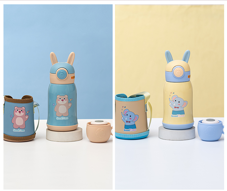 500ML卡通多多熊兔子保温杯304不锈钢一杯两盖水杯