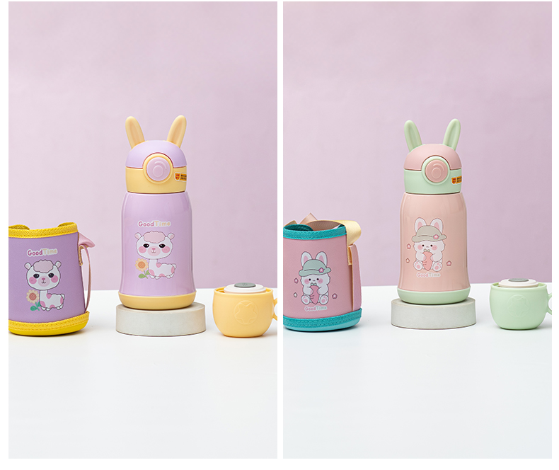 500ML卡通多多熊兔子保温杯304不锈钢一杯两盖水杯