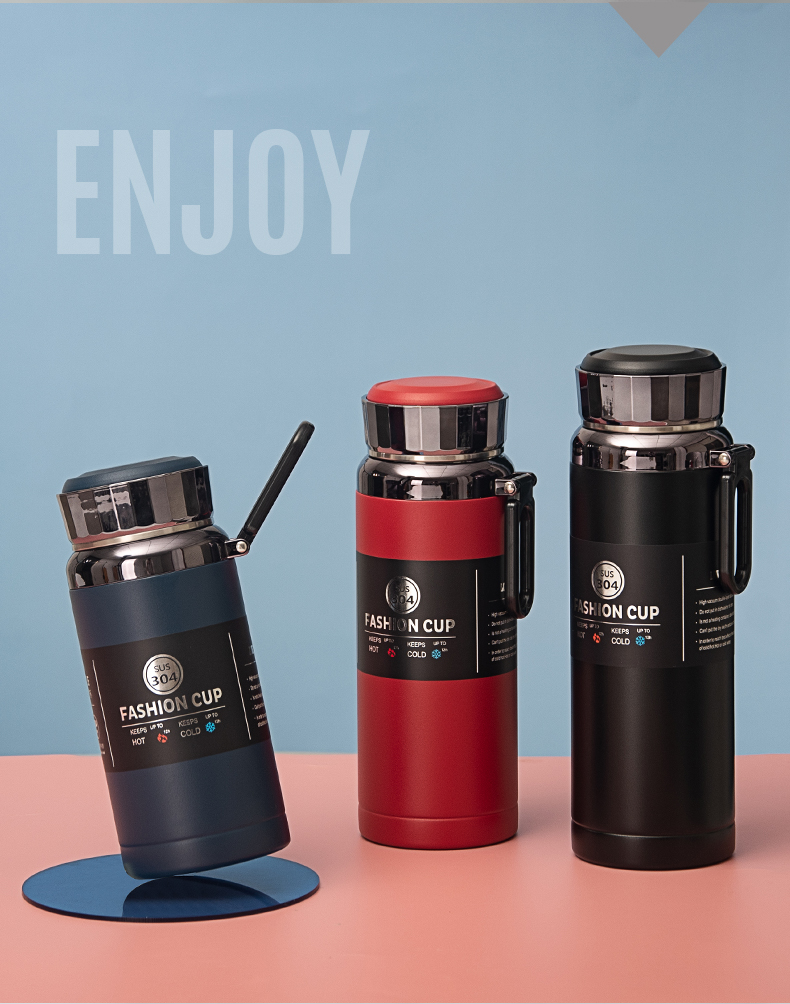 1000ML喷塑提手保温杯304不锈钢大容量简约运动水杯