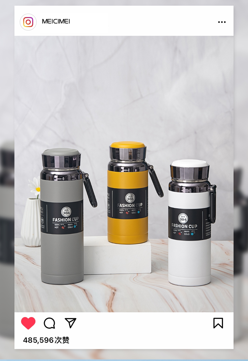 1000ML喷塑提手保温杯304不锈钢大容量简约运动水杯