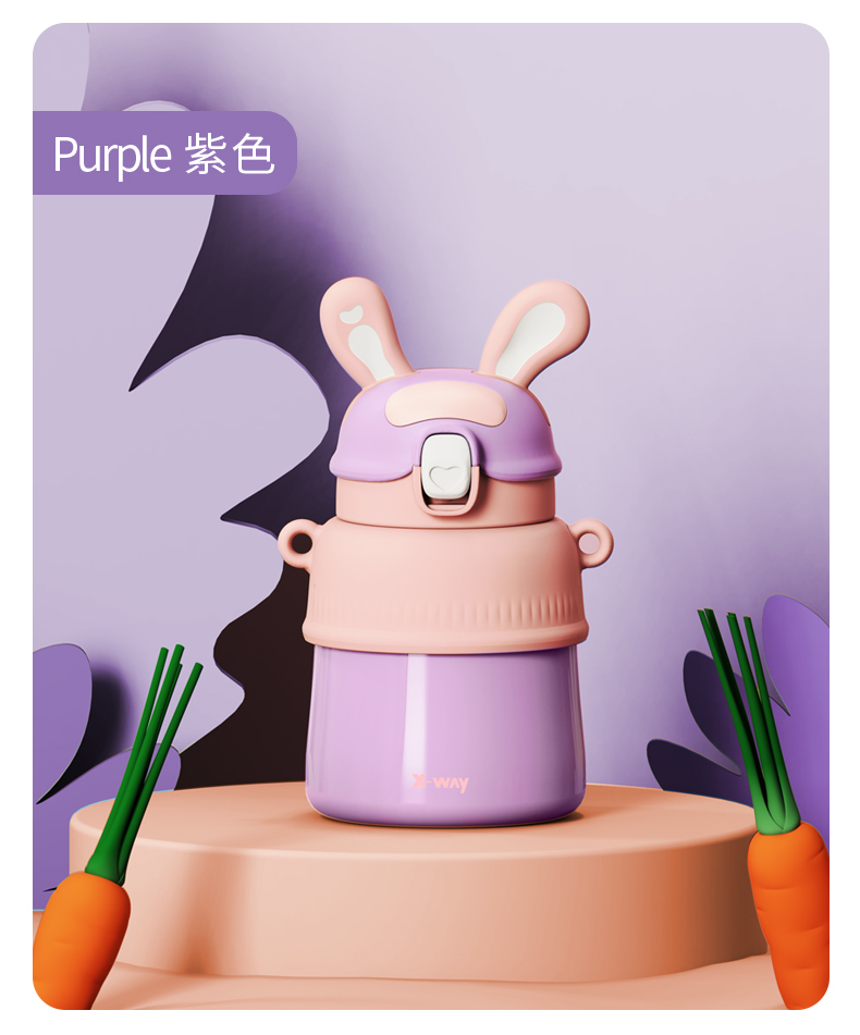 500ML卡通竖耳兔保温杯316不锈钢高颜值可爱吸管杯