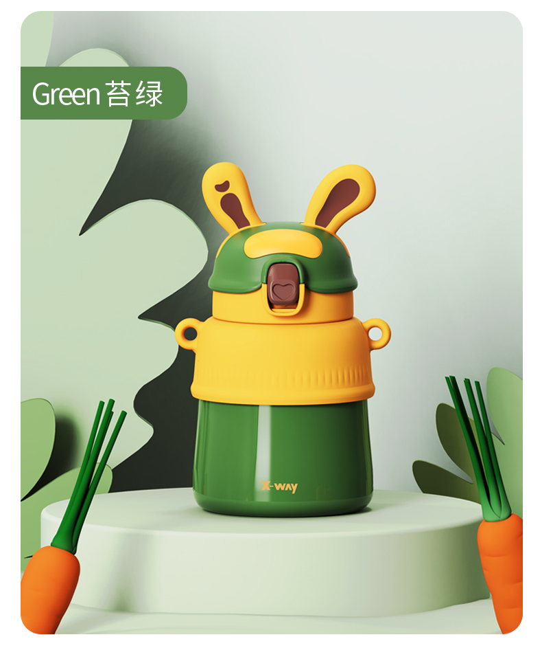 500ML卡通竖耳兔保温杯316不锈钢高颜值可爱吸管杯