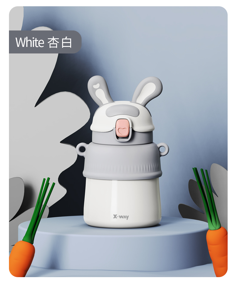 500ML卡通竖耳兔保温杯316不锈钢高颜值可爱吸管杯