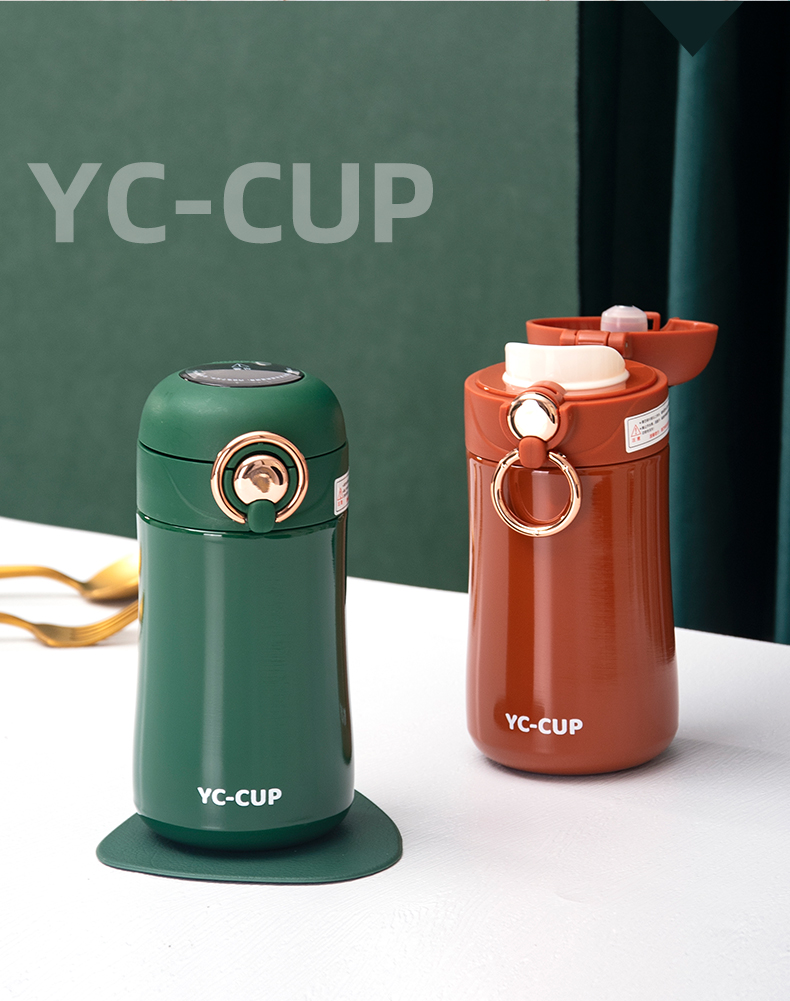 400ML简约英伦显温米豆豆直饮弹跳杯304不锈钢保温杯