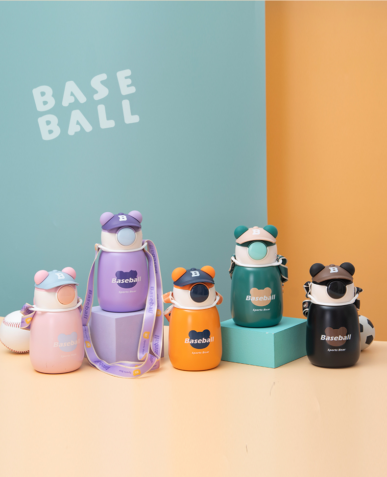 450ML普通盖帽帽熊弹盖吸管保温杯304不锈钢可爱水杯