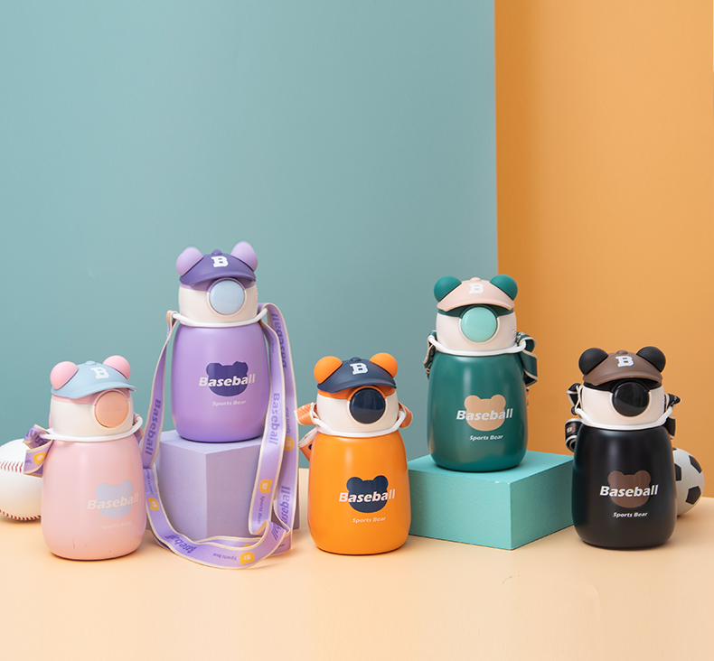 450ML普通盖帽帽熊弹盖吸管保温杯304不锈钢可爱水杯