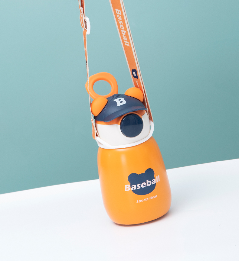 450ML普通盖帽帽熊弹盖吸管保温杯304不锈钢可爱水杯