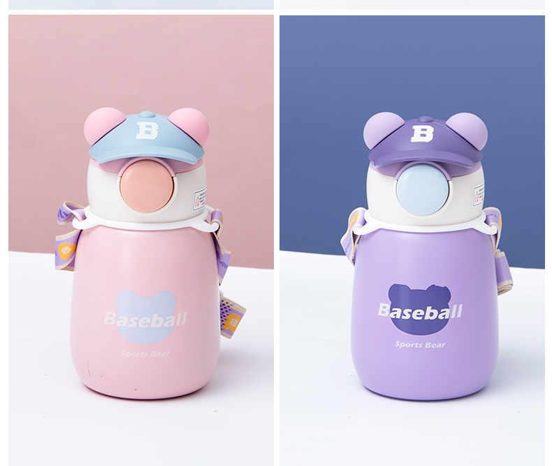 450ML普通盖帽帽熊弹盖吸管保温杯304不锈钢可爱水杯
