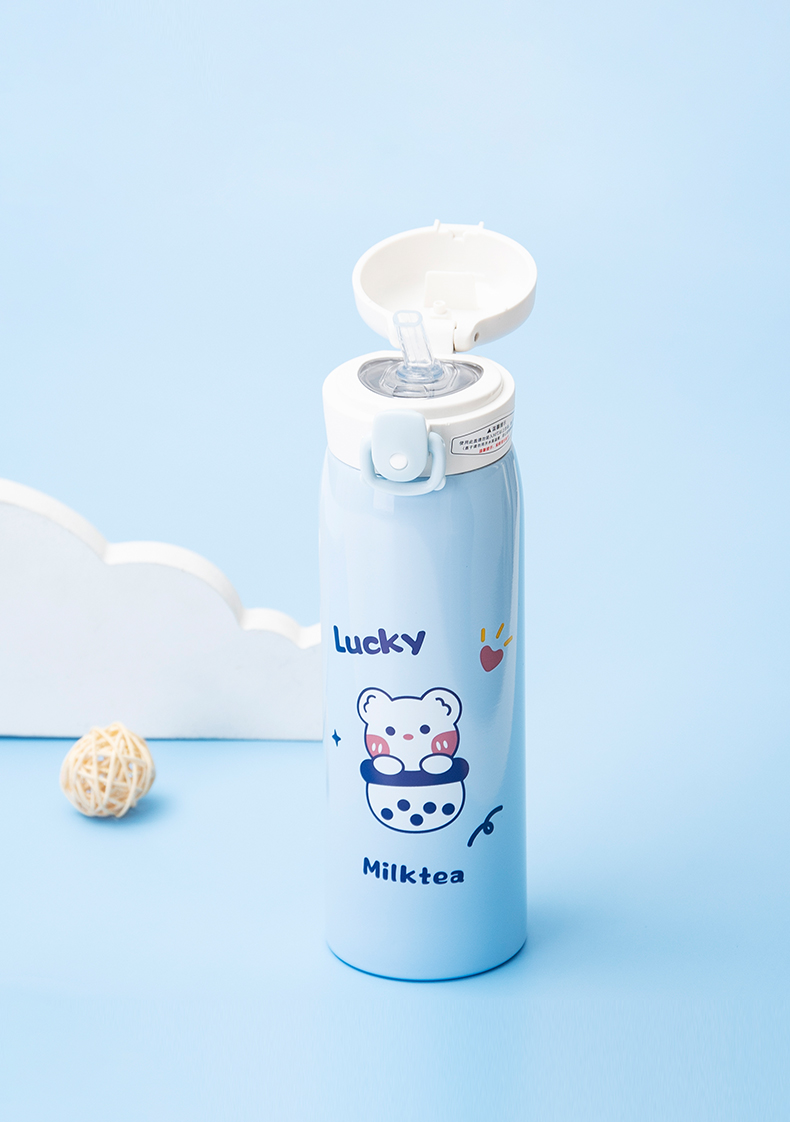 500ML卡通萌熊实色吸管KAOLA保温杯304不锈钢水杯