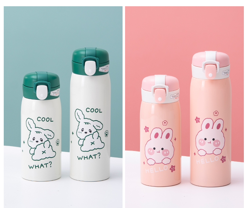 350ML萌熊实色吸管彩色卡通保温杯304不锈钢可爱水杯