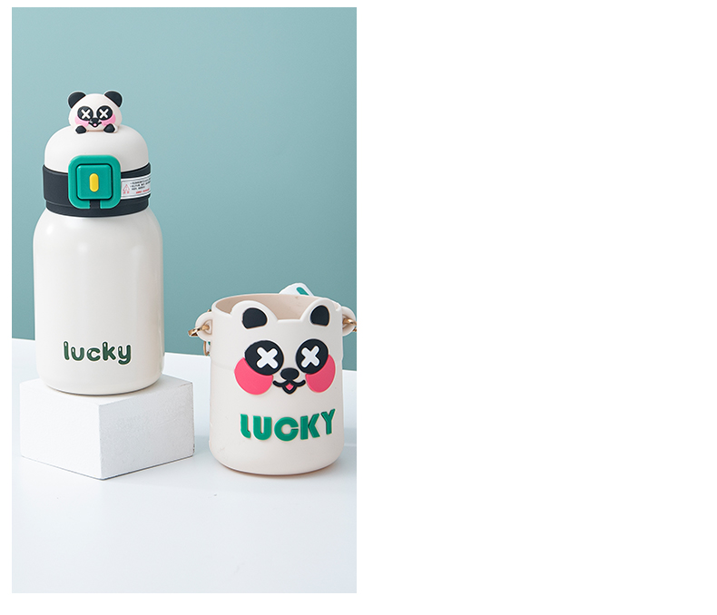 550ML幸运颜色公仔方扣保温杯304不锈钢可爱吸管杯