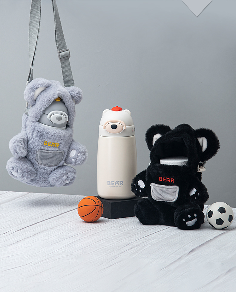 850ML绒绒熊保温杯316不锈钢可爱毛绒杯套吸管水杯