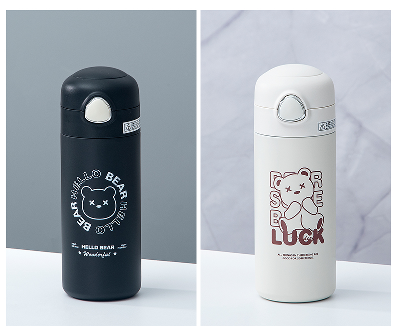 350ML欧雅线描卡通保温杯304不锈钢弹跳盖吸管杯