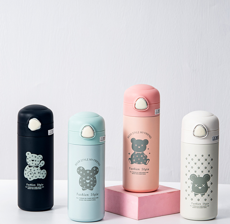 350ML欧雅线描小熊保温杯304不锈钢弹跳盖吸管杯