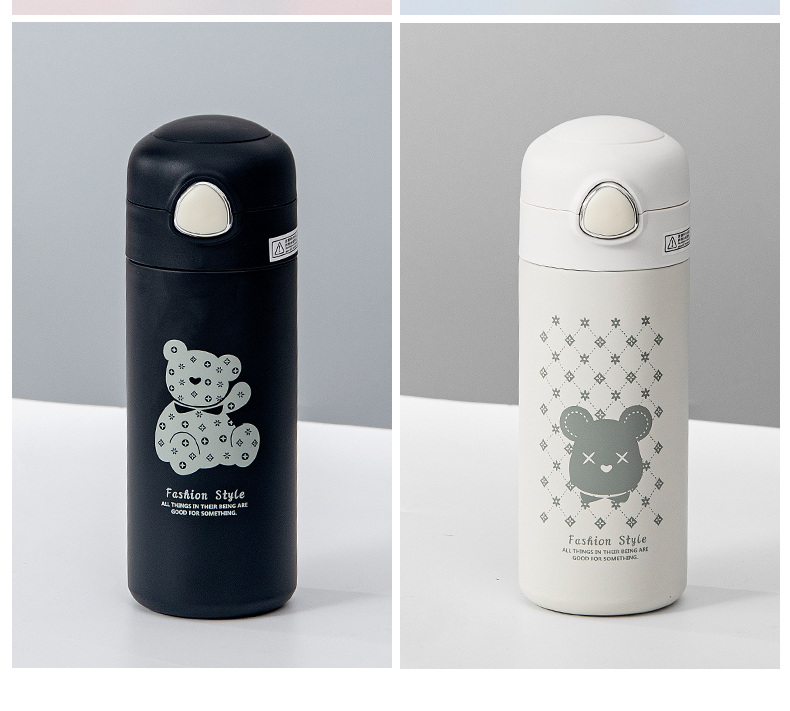 350ML欧雅线描小熊保温杯304不锈钢弹跳盖吸管杯