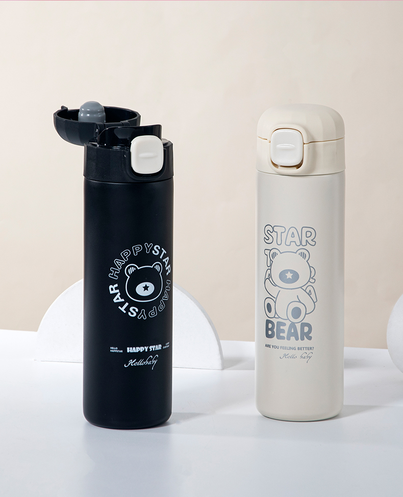 450ML商务弹跳保温杯卡通可爱动物少女心创意水杯子