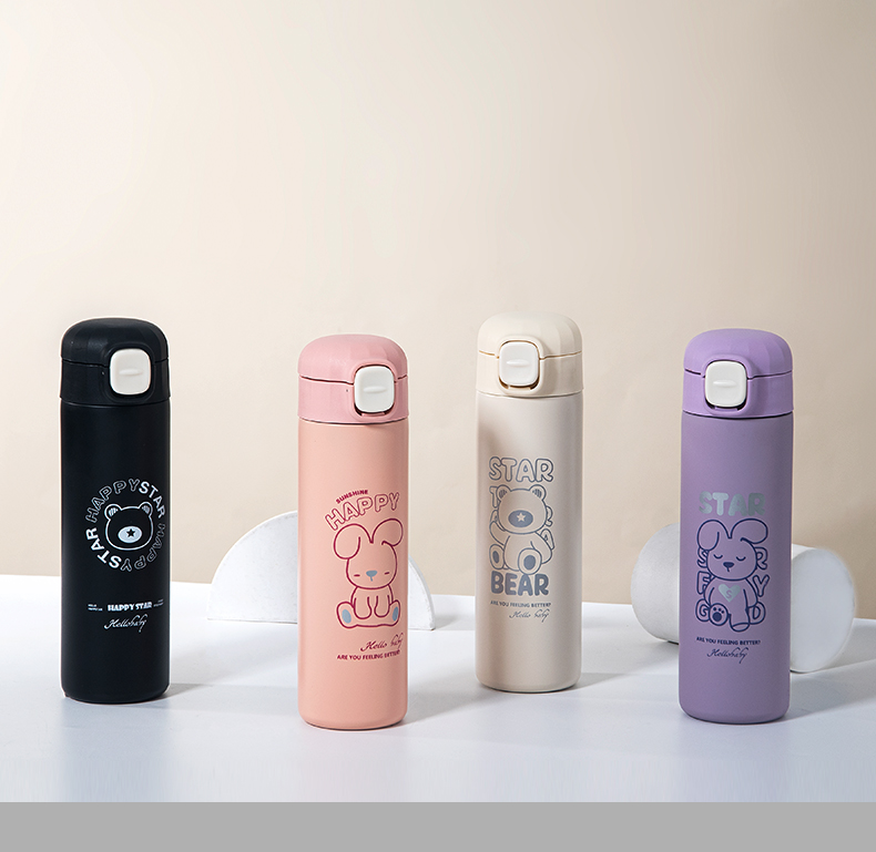 450ML商务弹跳保温杯卡通可爱动物少女心创意水杯子