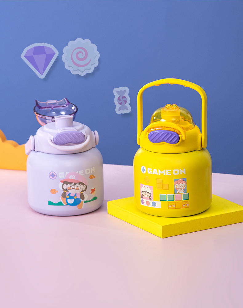 720ML电玩系列大肚保温杯304不锈钢大容量吸管水杯