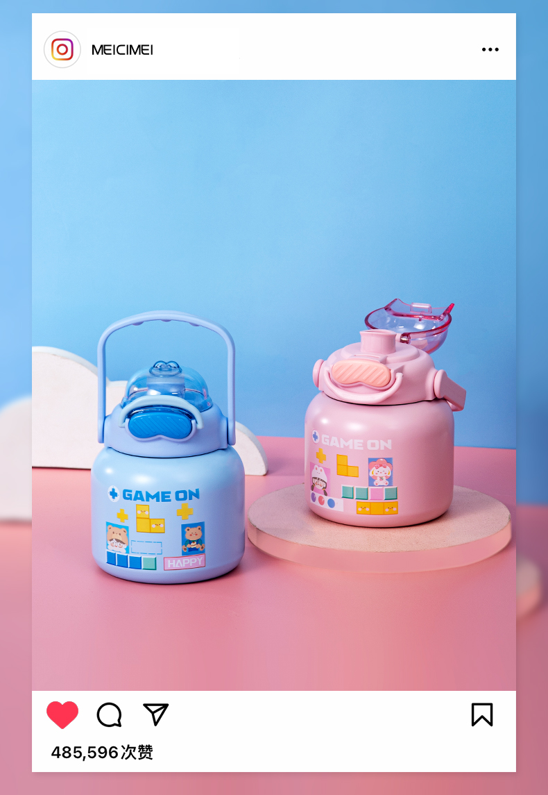 720ML电玩系列大肚保温杯304不锈钢大容量吸管水杯