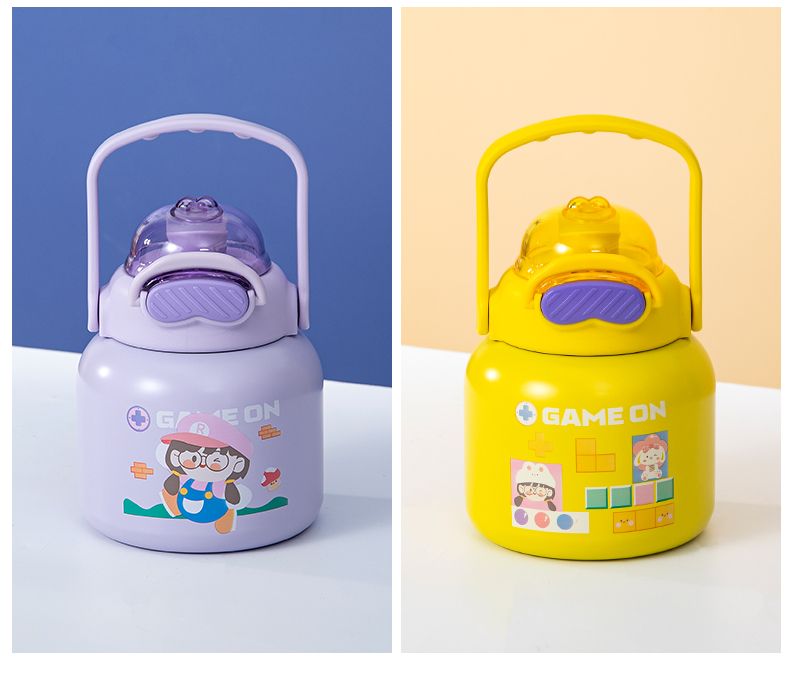 720ML电玩系列大肚保温杯304不锈钢大容量吸管水杯