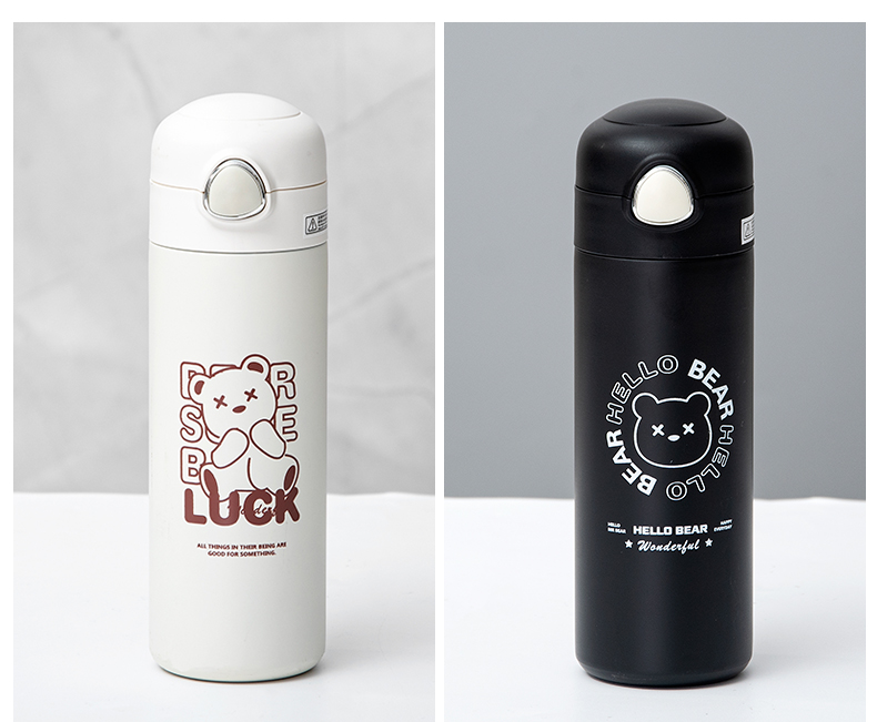 450ML欧雅线描卡通保温杯304不锈钢弹跳盖吸管杯