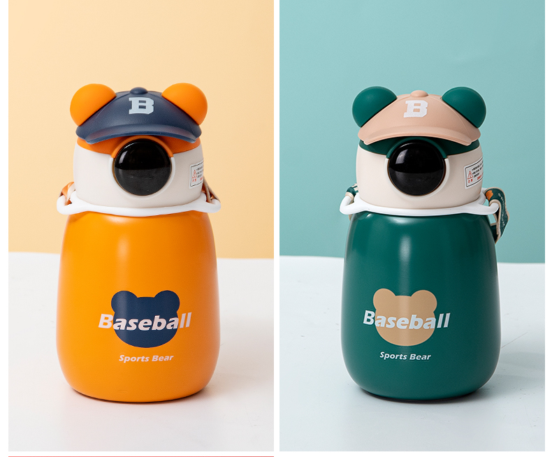 450ML温显盖帽帽熊弹盖吸管保温杯304不锈钢可爱水杯