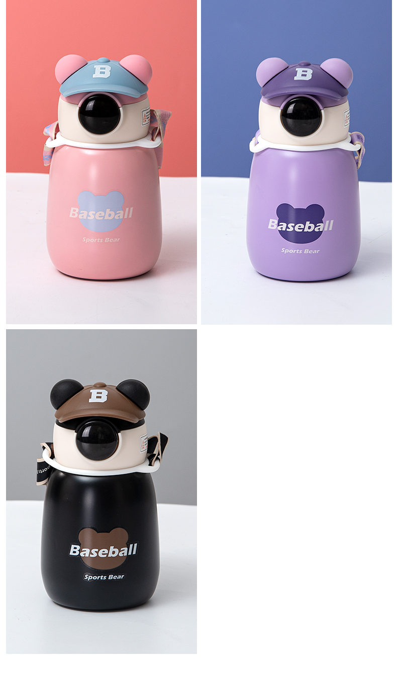 450ML温显盖帽帽熊弹盖吸管保温杯304不锈钢可爱水杯