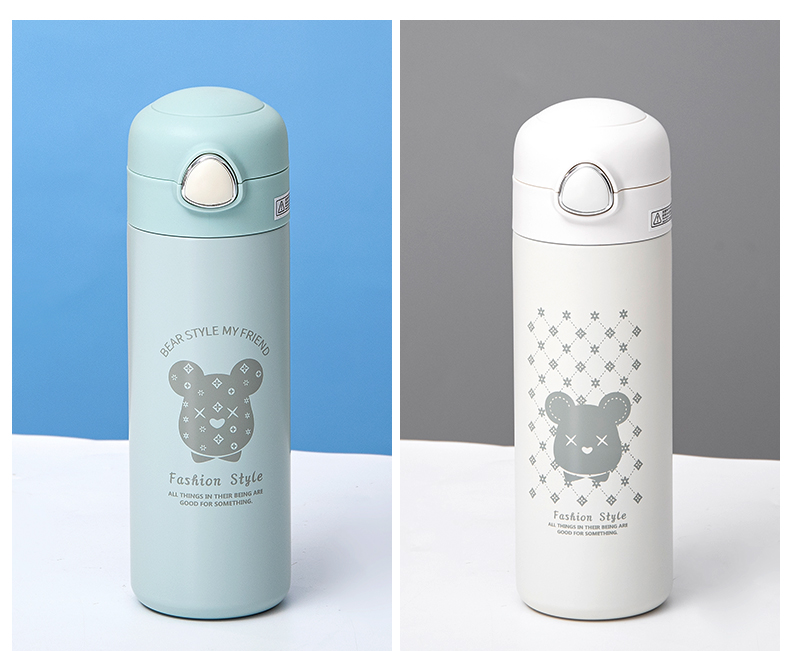450ML欧雅线描小熊保温杯304不锈钢弹跳盖吸管杯