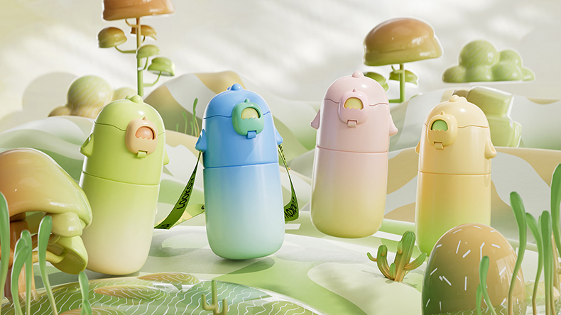 480ML渐变恐龙保温杯304不锈钢卡通可爱儿童吸管杯