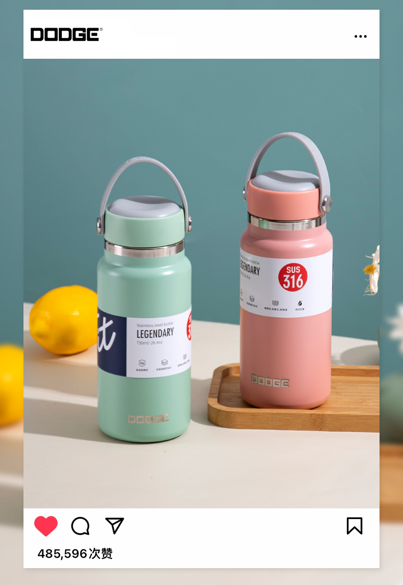 750ML道奇风尚提手泡茶保温杯