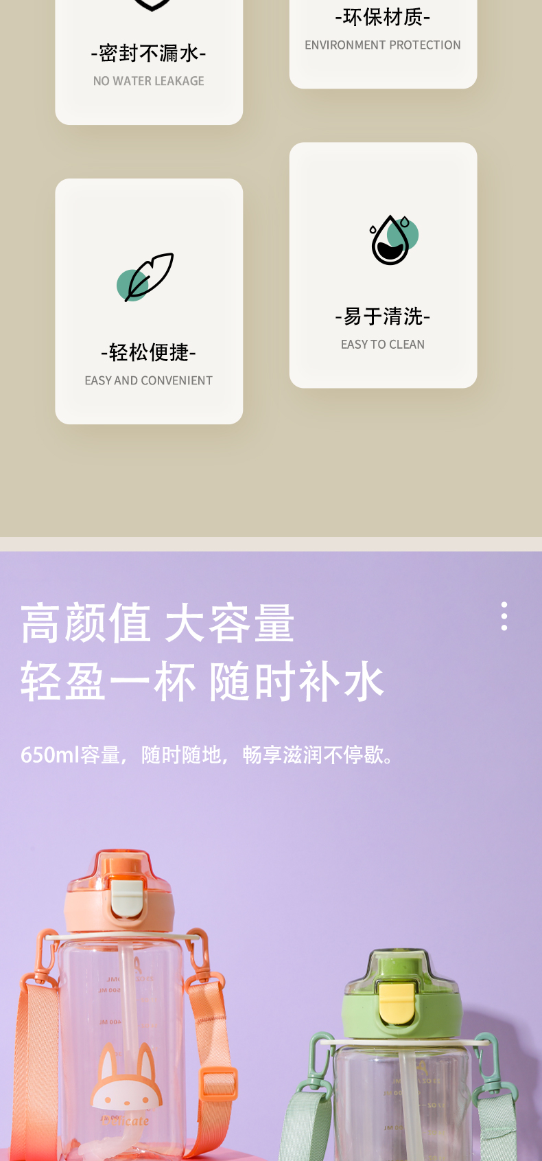 650ML吸管弹盖塑料杯