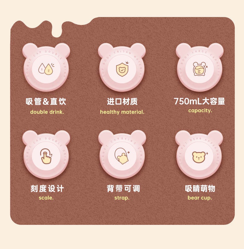 750ML克拉熊双饮塑料杯