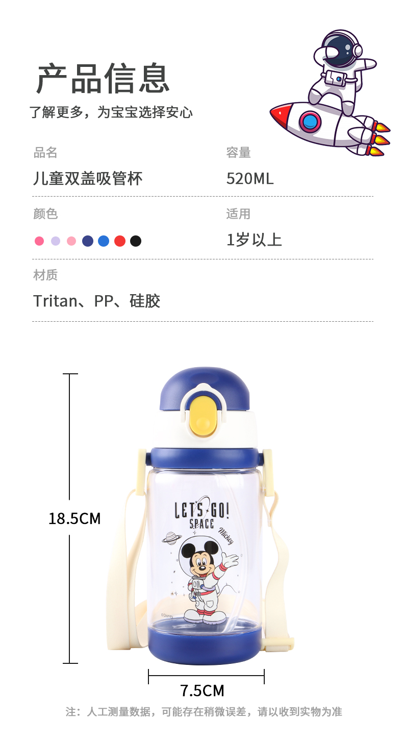 520ML蓝色美国队长系列儿童吸管塑料杯