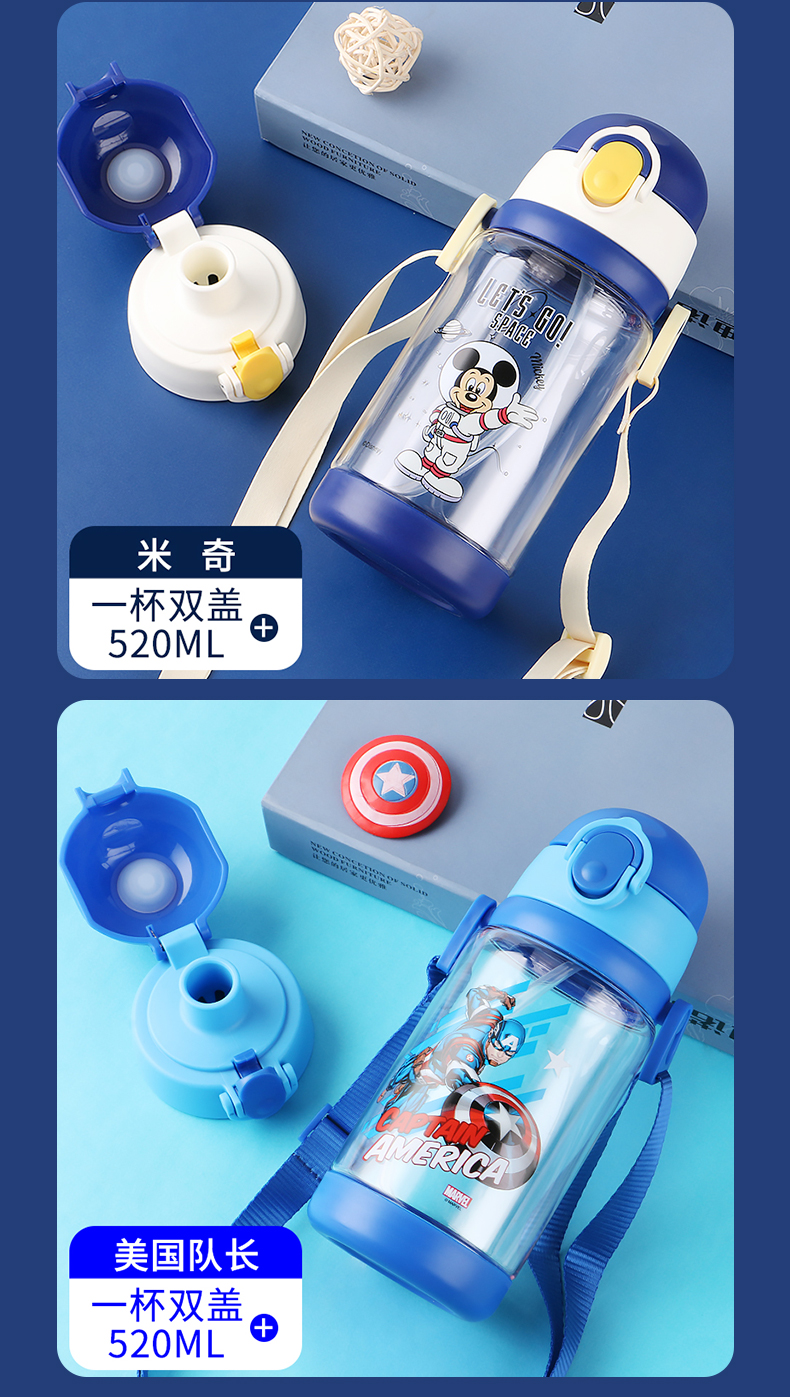 520ML蓝色美国队长系列儿童吸管塑料杯