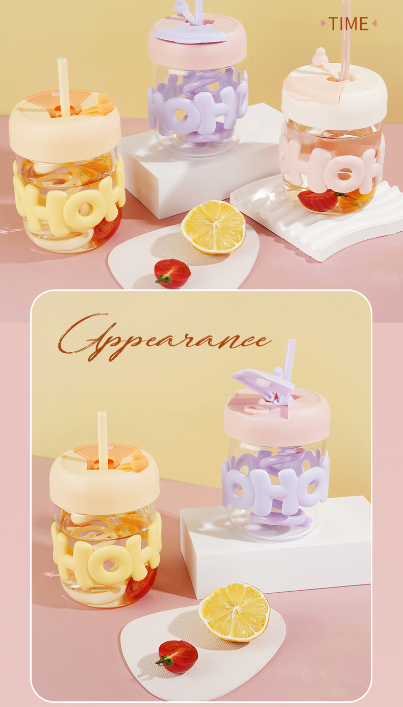 400ML哈喽螺旋吸管玻璃杯