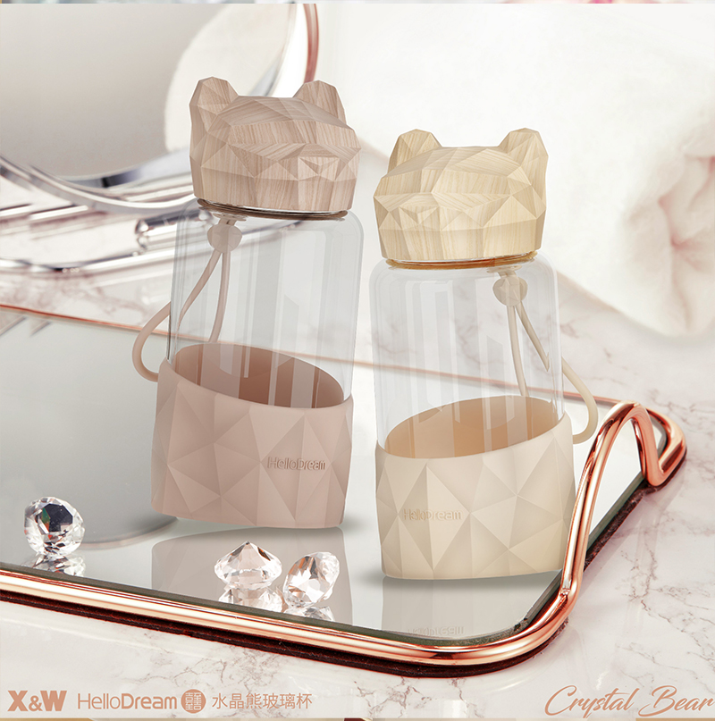 340ML水晶熊玻璃杯-木纹系列