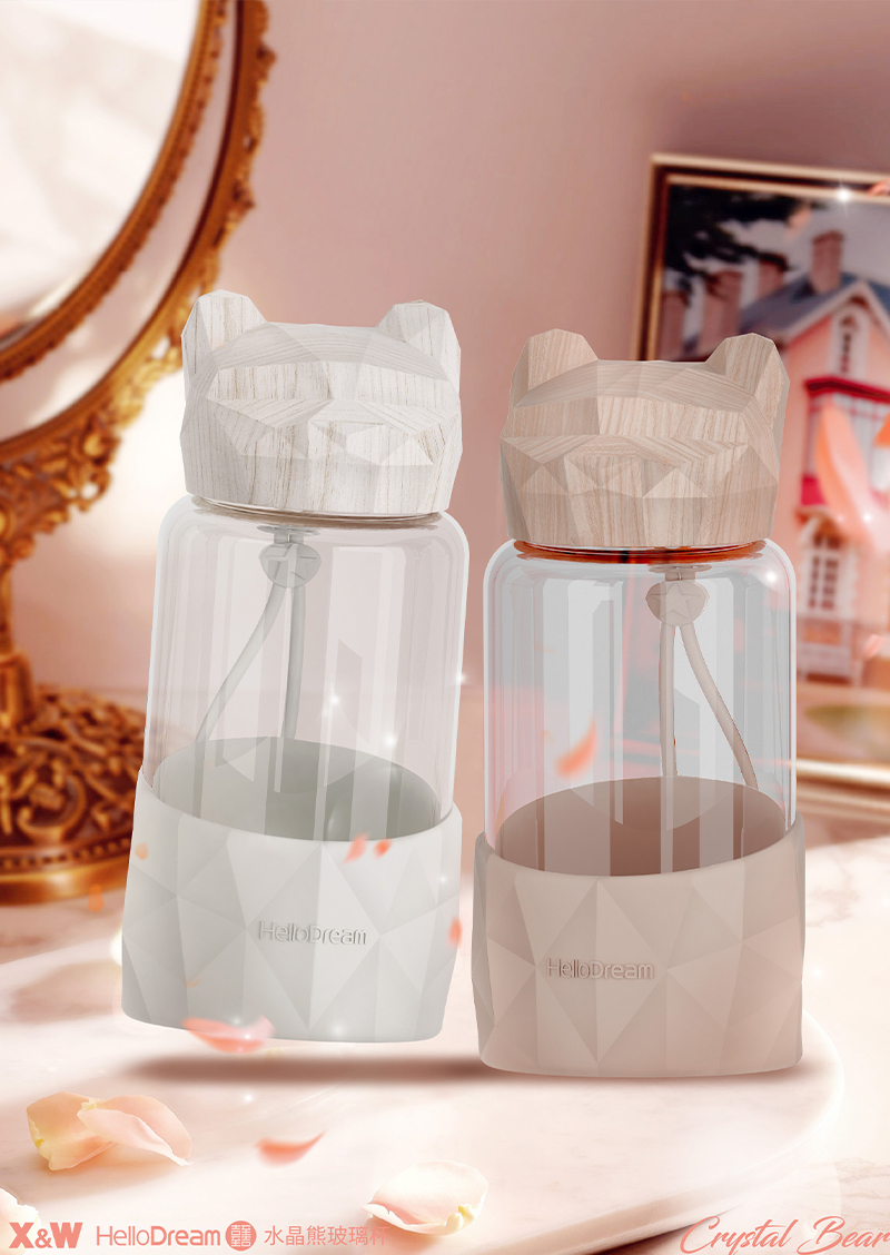 340ML水晶熊玻璃杯-木纹系列